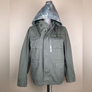 G. Boots Green Khaki Parker Jacket. Camouflage Hood. NWT. Size- 14